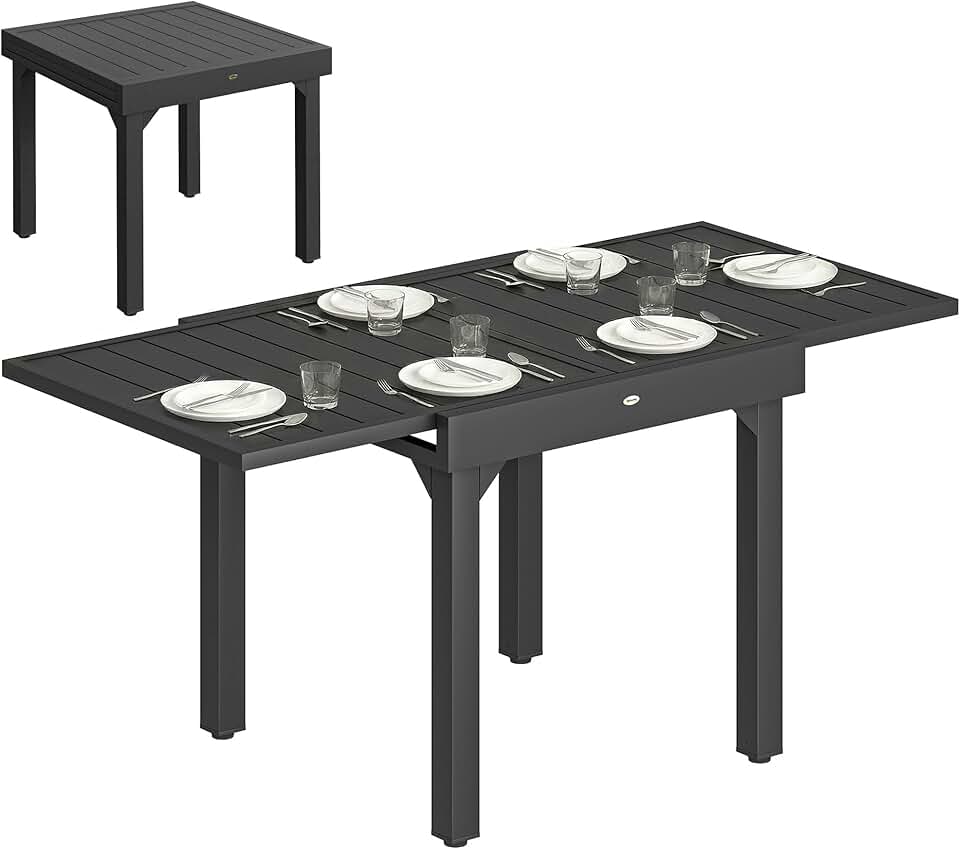 etezen - table extensible aluminium/acier - 160/80x80x75 cm - noire