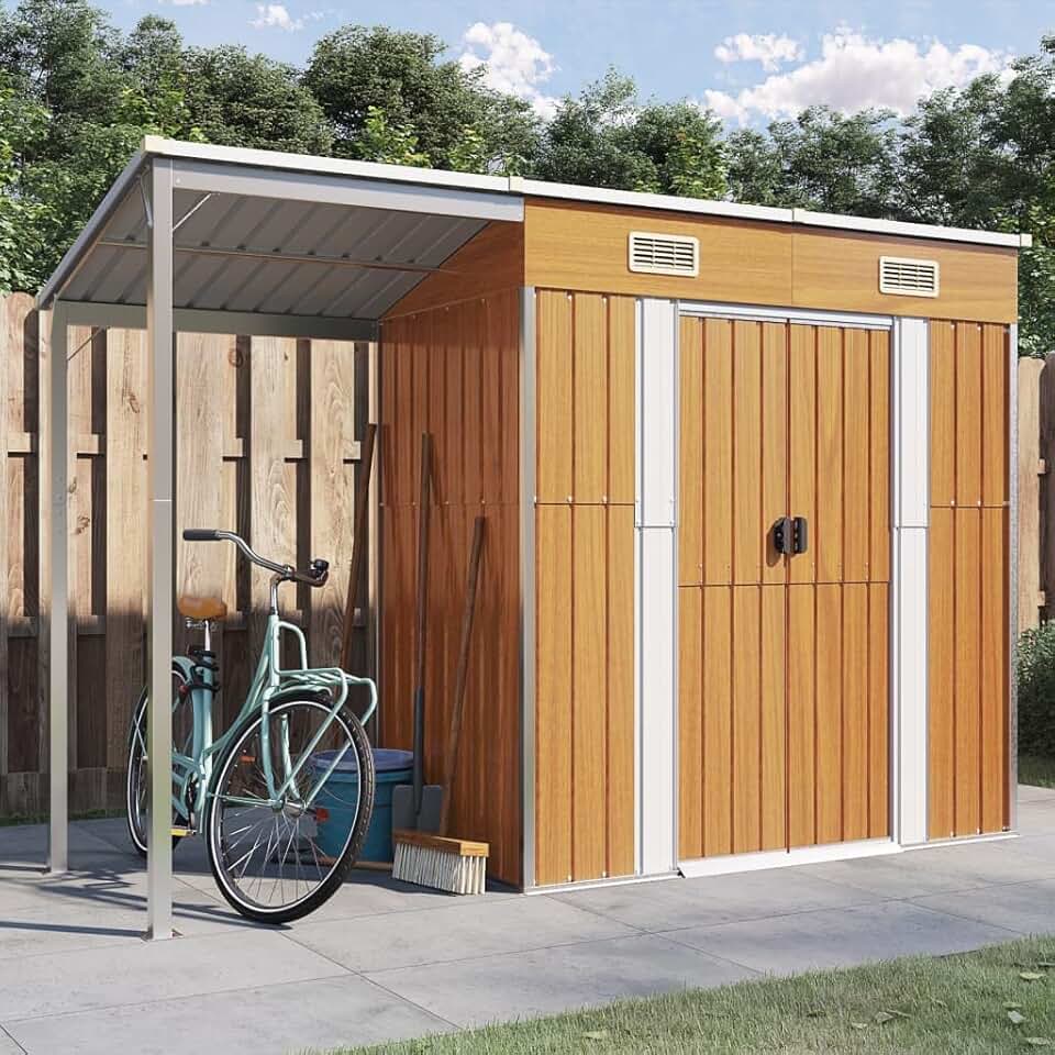 etezen - Abri de Jardin toit prolongé 277x110,5x181cm marron clair
