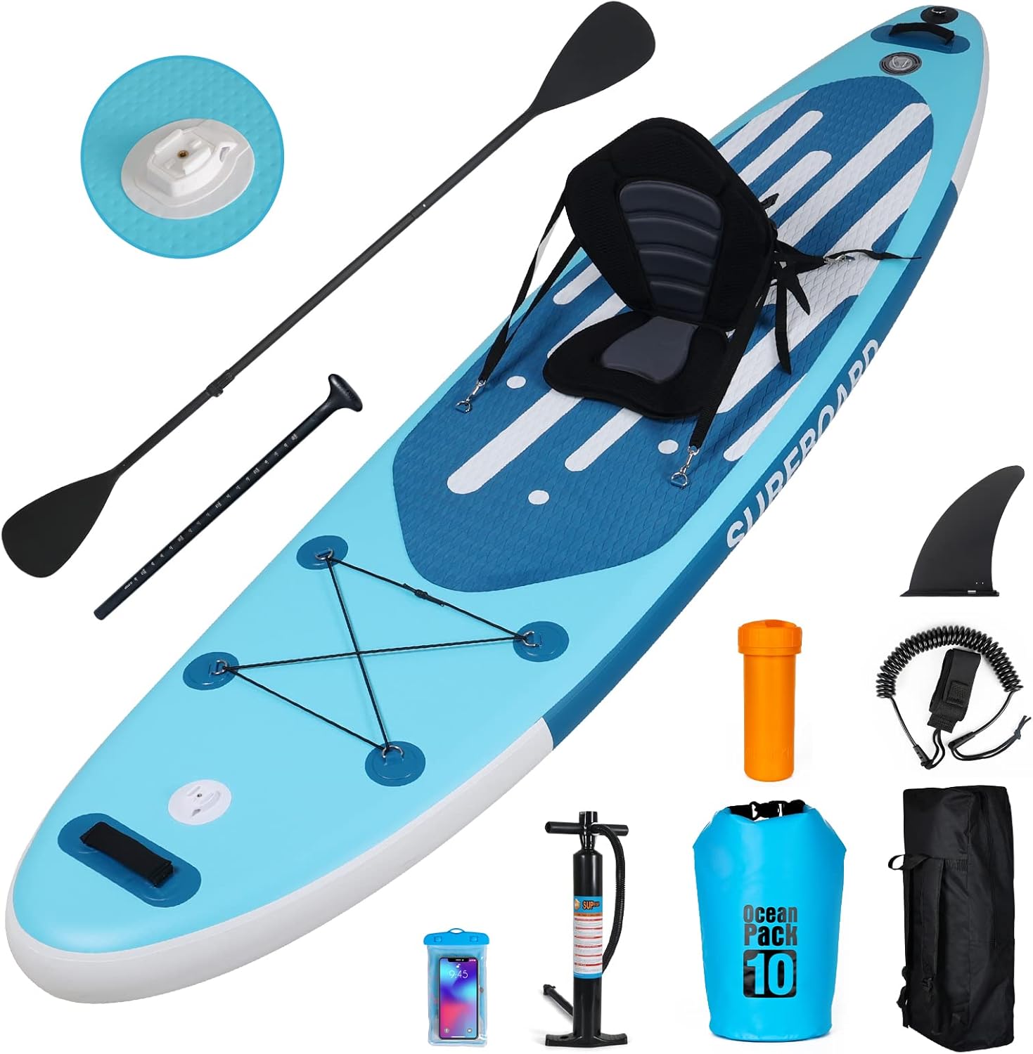 etezen - Paddle gonflable adulte - 320/335cm - 2 places, siège kayak, pagaie alu, support caméra, jusqu'à 150kg
