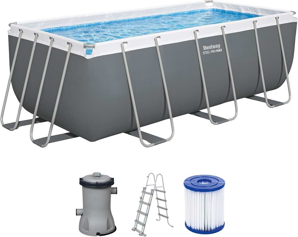 etezen Steel Pro Max Kit Piscine Hors Sol - 412 cm x 201 cm x 122 cm - Gris foncé