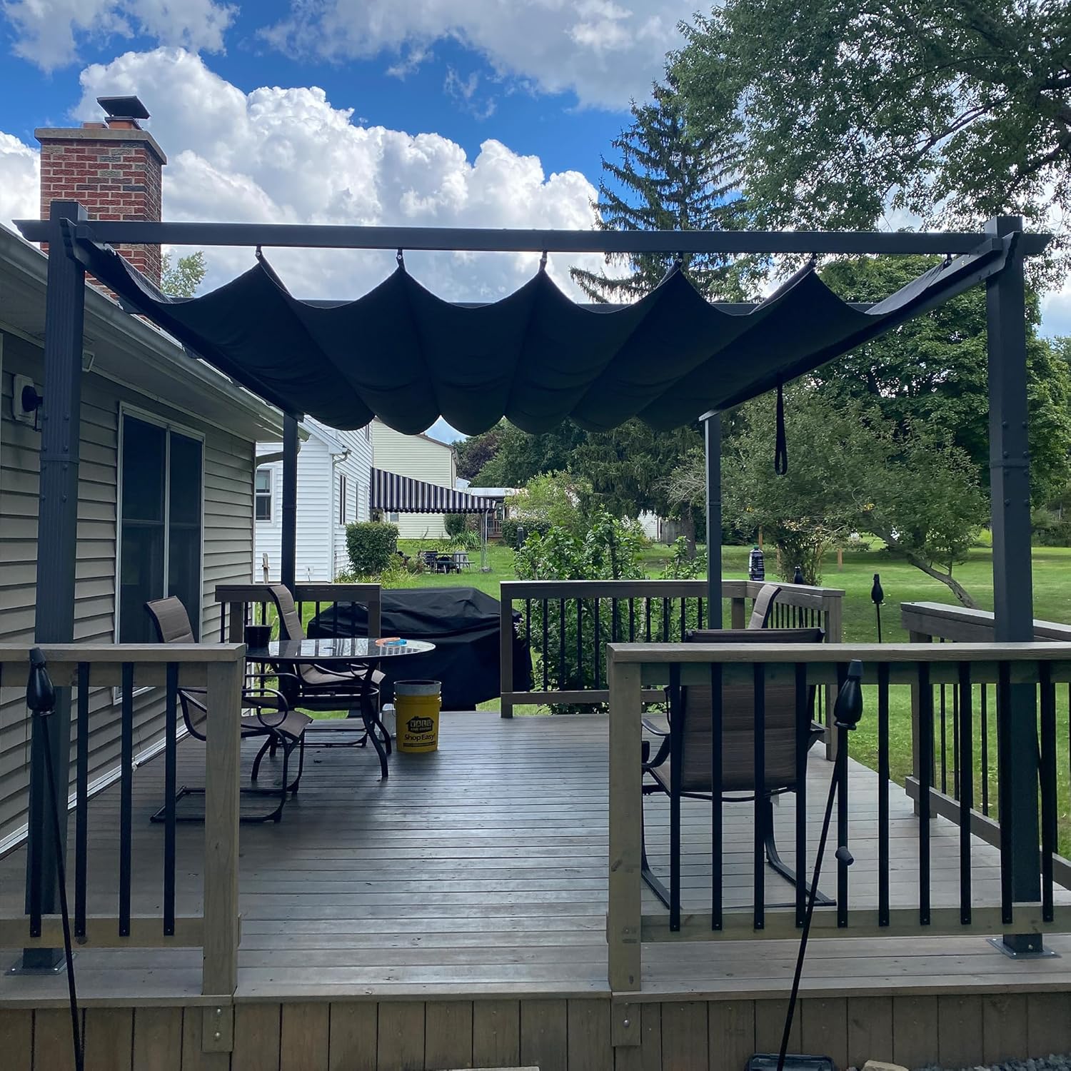 etezen - Pergola aluminium - 4,8x3,5m - toit coulissant, tissu teint en fil, gris