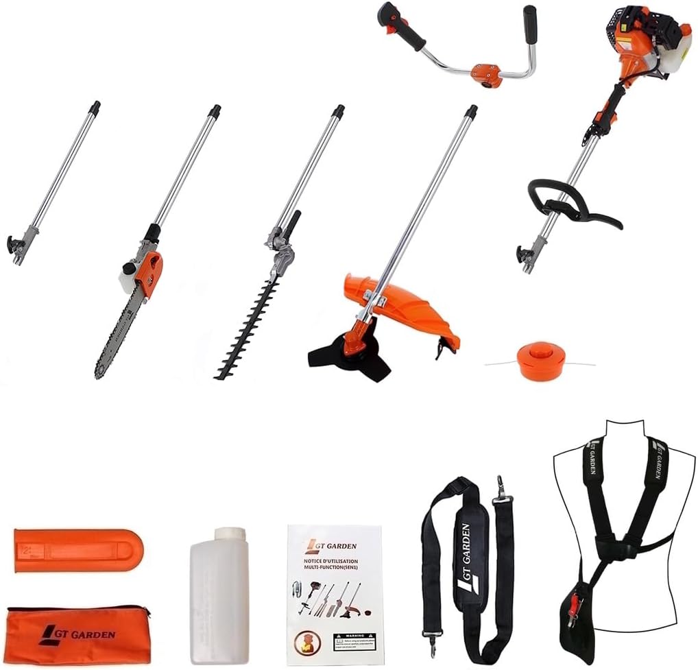etezen - multifonction 4 en 1 thermique - 3 outils + rallonge - tronçonneuse, débroussailleuse, taille-haies