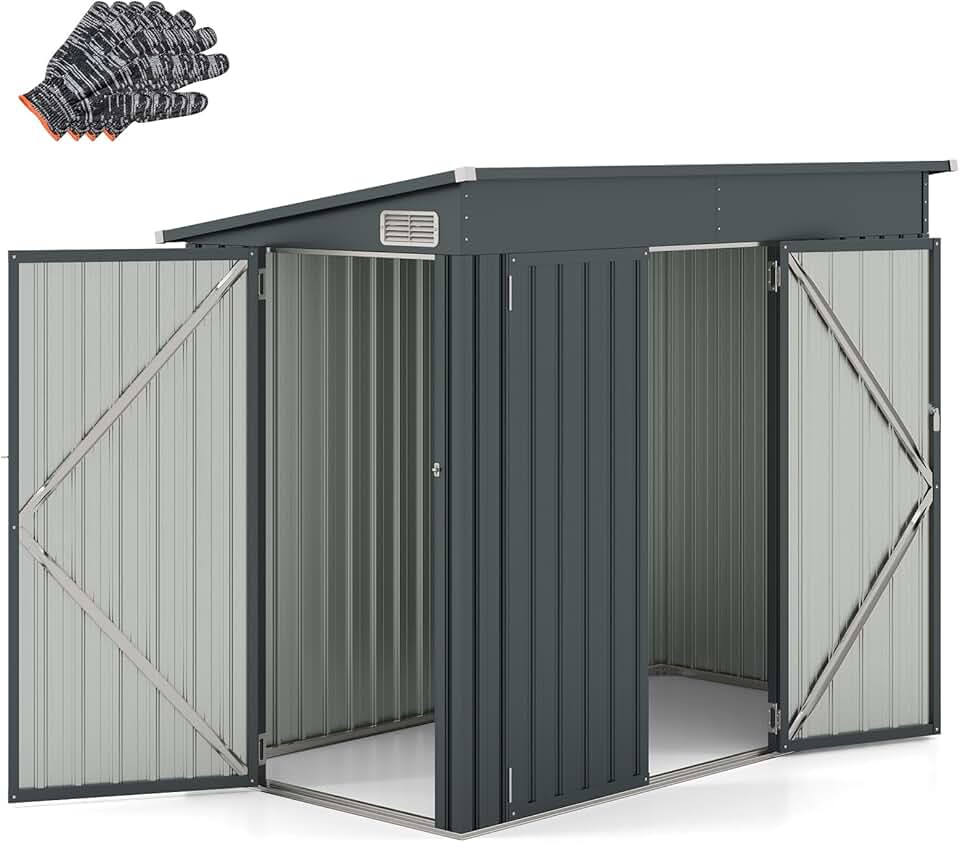 etezen - Cabane de jardin métal 2,6㎡, porte sécurisée, toit penté, 4 gants, aérations.