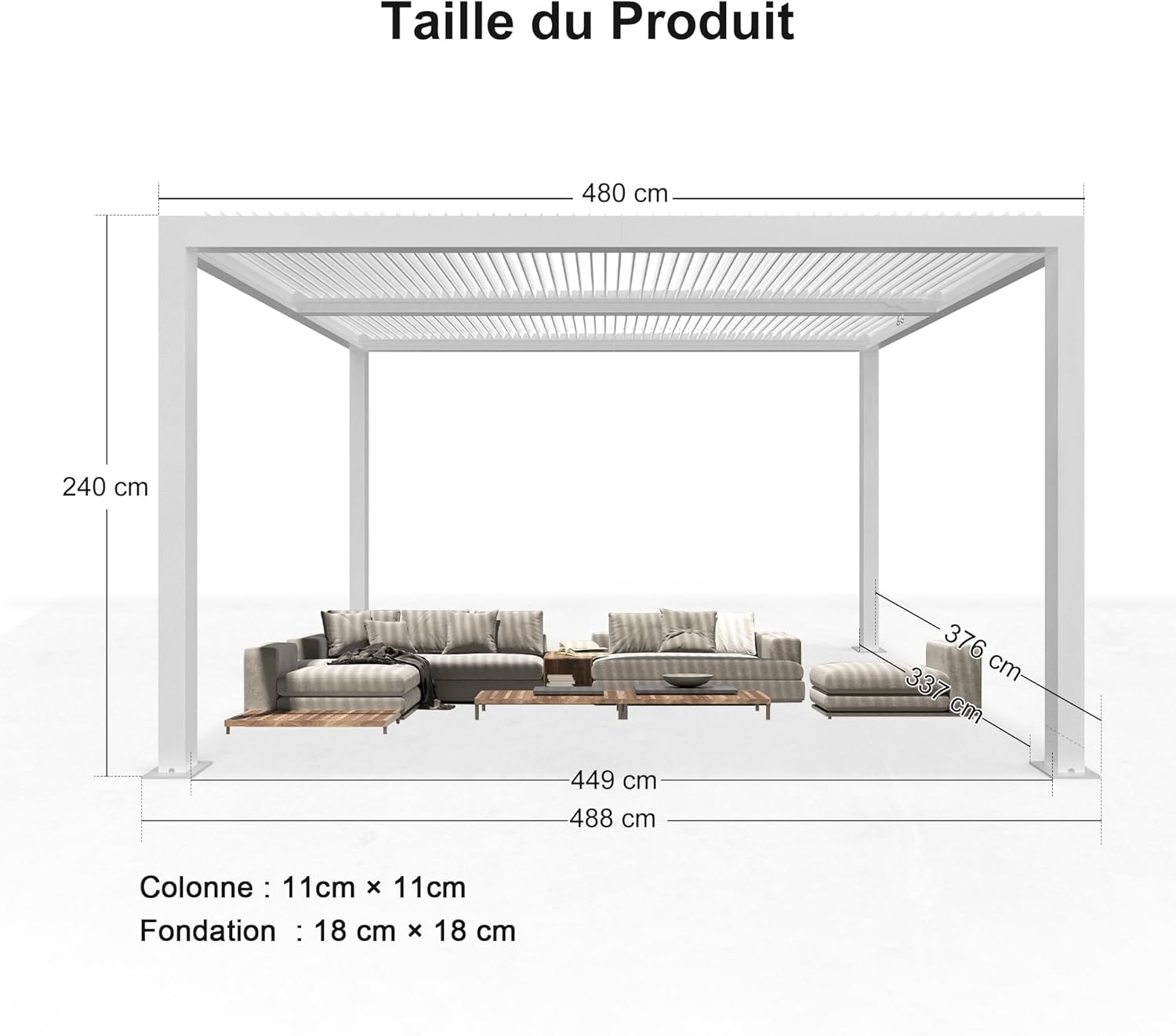 etezen - Pergola Bioclimatique, 4,8x3,68m, aluminium, lames orientables