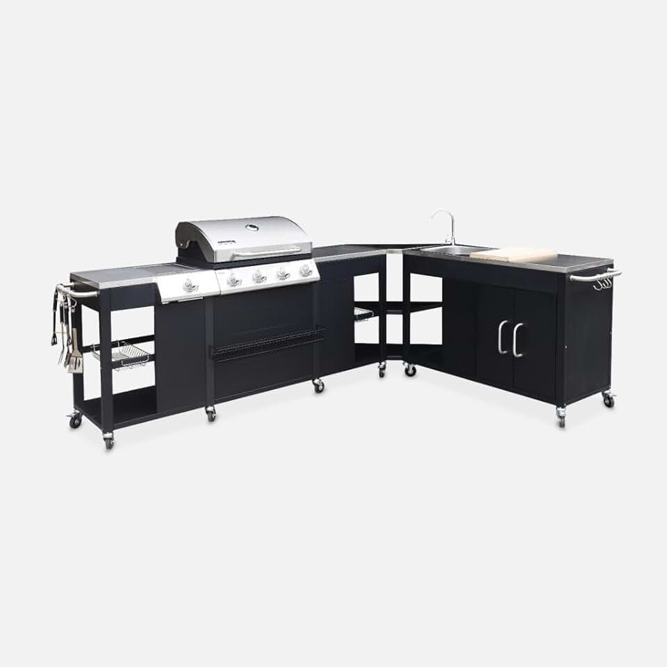 etezen - Rochefort - barbecue gaz 5 brûleurs, évier, plancha, plan travail, accessoires