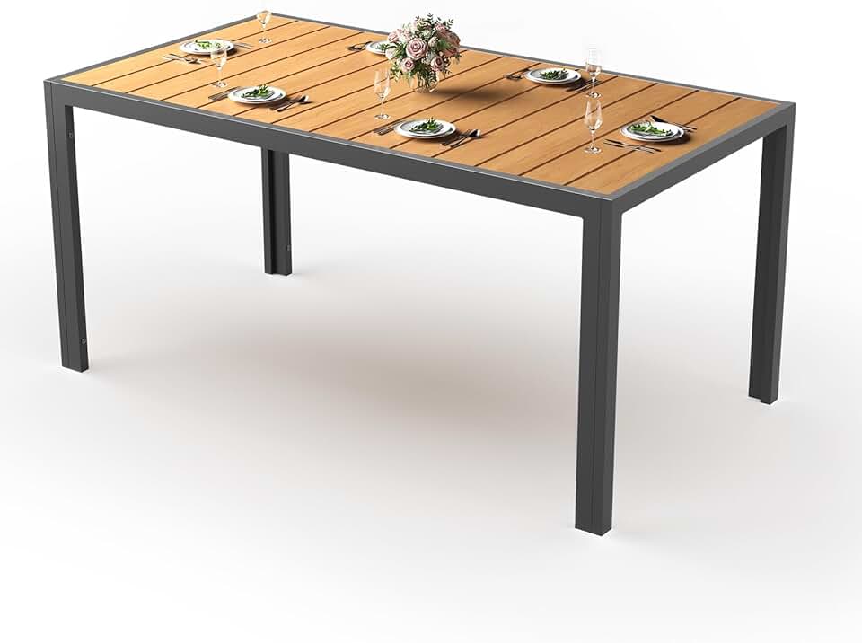 etezen - Table de jardin teck 150x80cm aluminium antirouille, extérieur