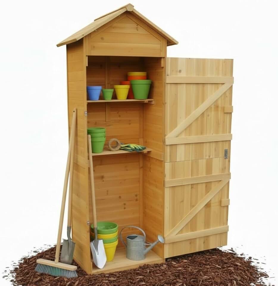 etezen - abri de jardin XXL - 79x49x190 cm - bois, toit pointu, armoire