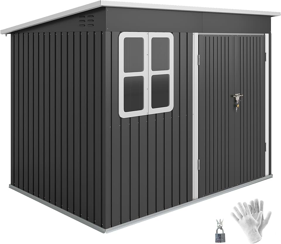 etezen - Abri de jardin métal 260x177x190cm, 4,13m², fenêtre, toit appentis, porte verrouillable
