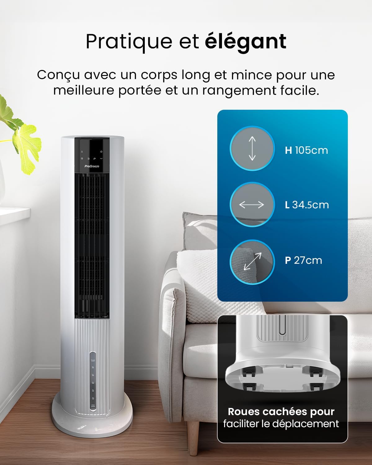 etezen OmniAir Rafraichisseur d’Air 7L 3en1, 7 Vitesses, 3 Modes, Oscillant, Minuterie 10h, Climatiseur Mobile Sans Évacuation, Silencieux, Sans Conduit, Ventilateur Refroidisseur d'Air