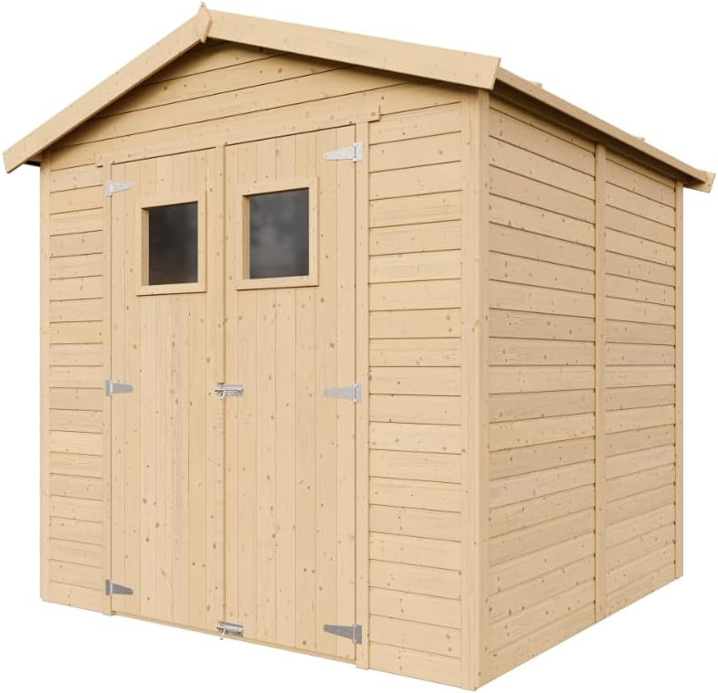 Abri de Jardin en Bois Naturel - Stockage extérieur avec fenêtres H228x222x233 cm/4,2 m² Hangar en Bois Naturel - Atelier Rangement Outils et vélos- etezen M351