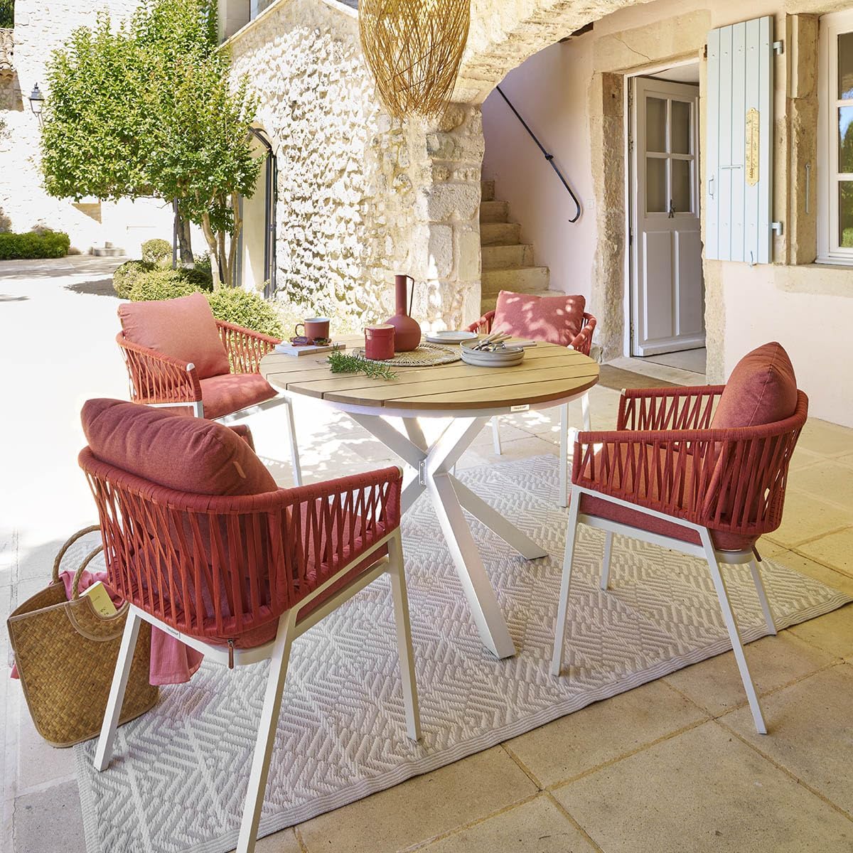 etezen - Table Oriengo ronde - 4 places - aluminium et acacia