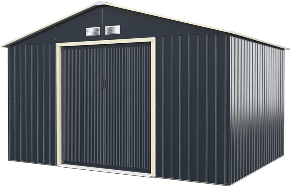 etezen - abri jardin métal galvanisé 330x255x210cm - portes coulissantes, résistant intempéries