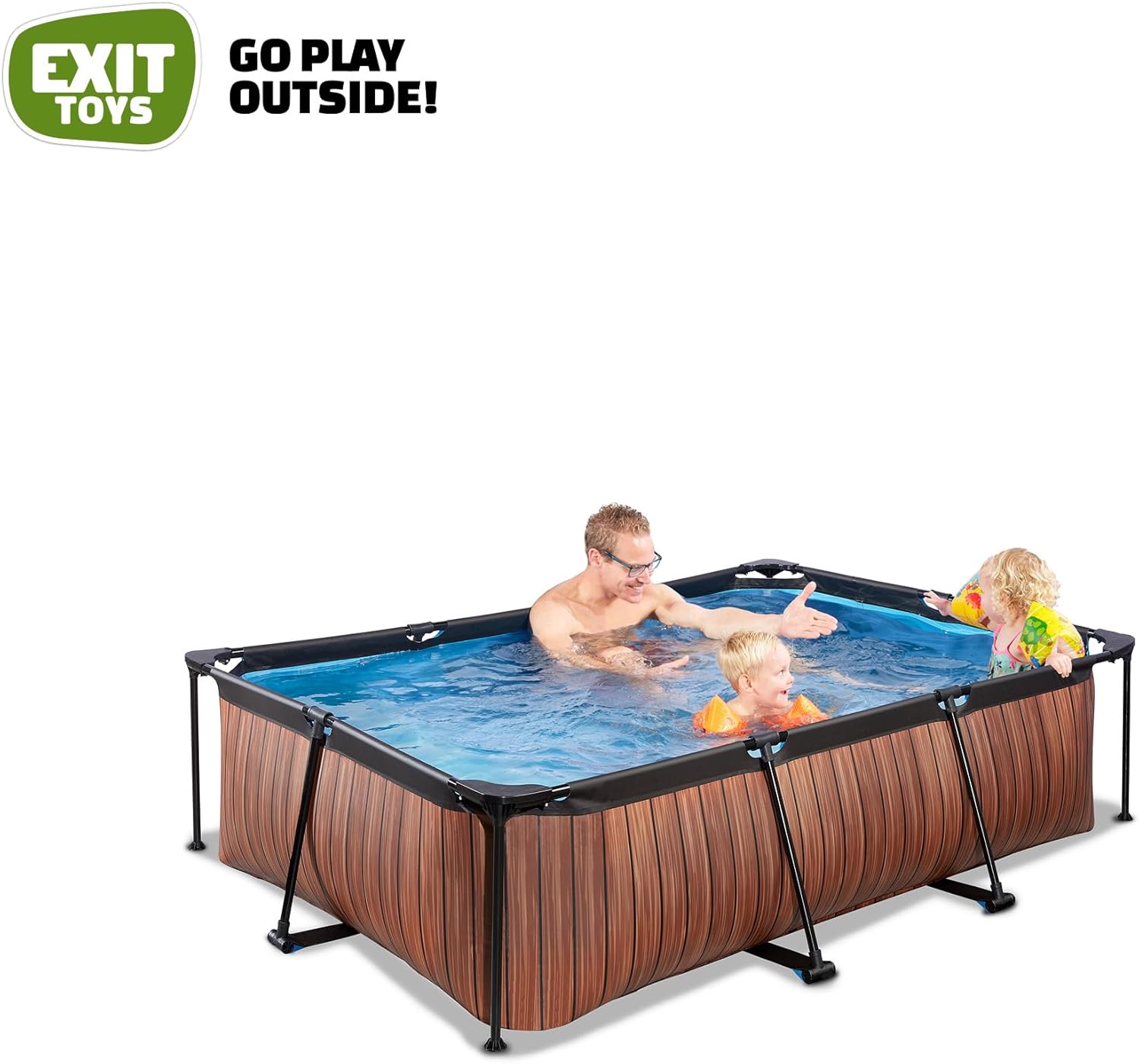 etezen Piscine en Bois - 220 x 150 x 65 cm - Rectangulaire et compacte - avec Pompe à Filtre à Cartouche - Facile d'accès - Convient pour Les Tout-Petits - Cadre Solide - Design Unique - Marron