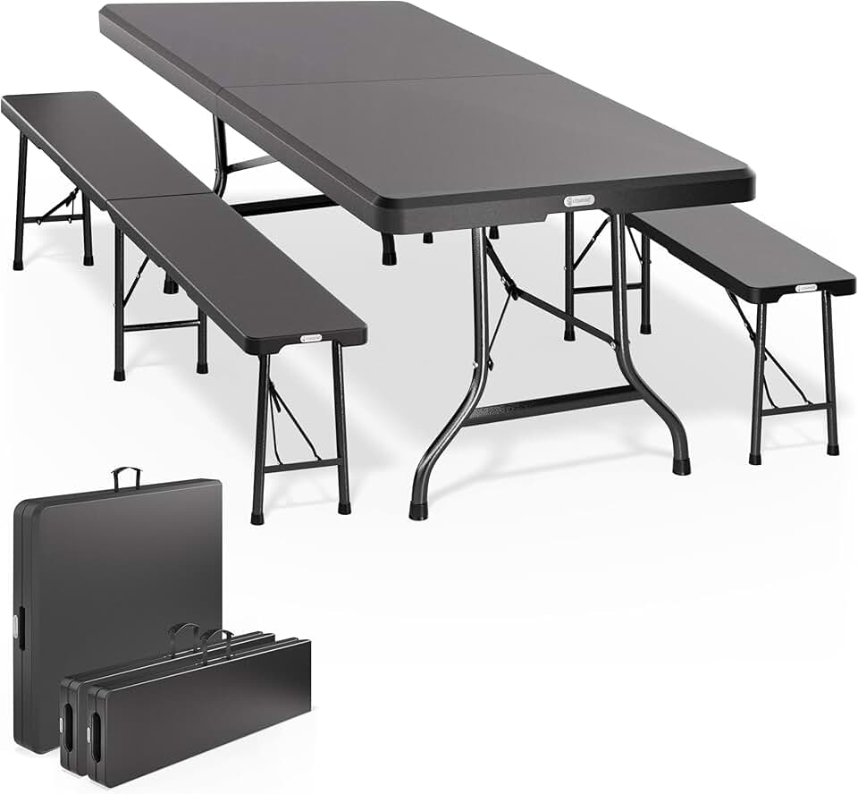 etezen - Ensemble table pliante série, 180 cm, 8 personnes terrasse