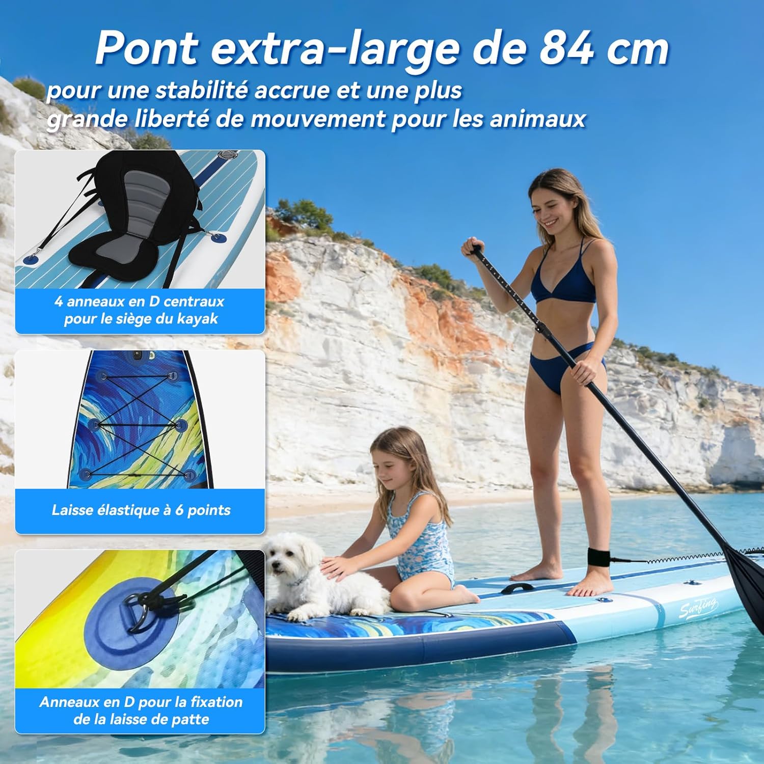 etezen - Paddle gonflable adulte 320/335cm - 2 personnes, siège kayak, pagaie, support caméra, 150kg