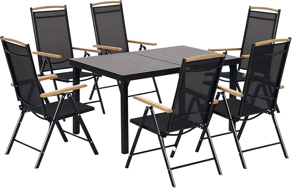 etezen - Salon de jardin 6 places - 140 cm - aluminium, chaises pliables et inclinables