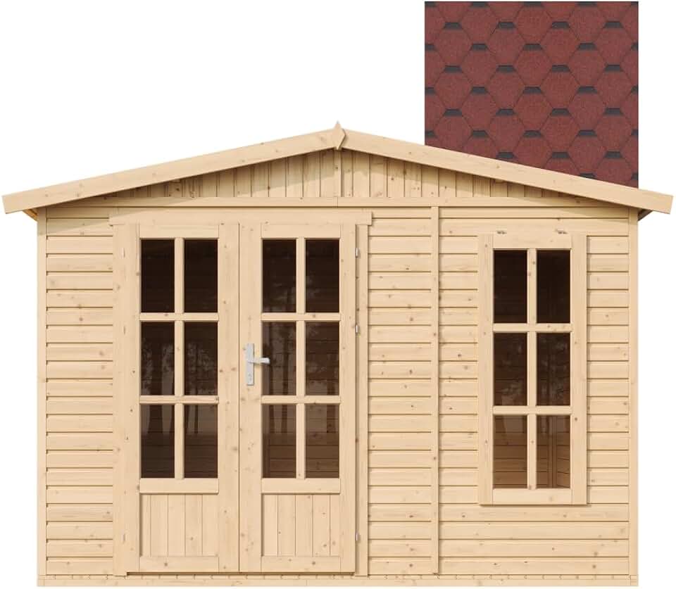 etezen M334FB+H334FBRED Abri de Jardin en Bois 6 m² avec Sol, L332xP222xH232 cm – Chalet de Loisirs, Maison d'Été avec Bardeaux Bitumineux Rouges The Forest Stewardship Council