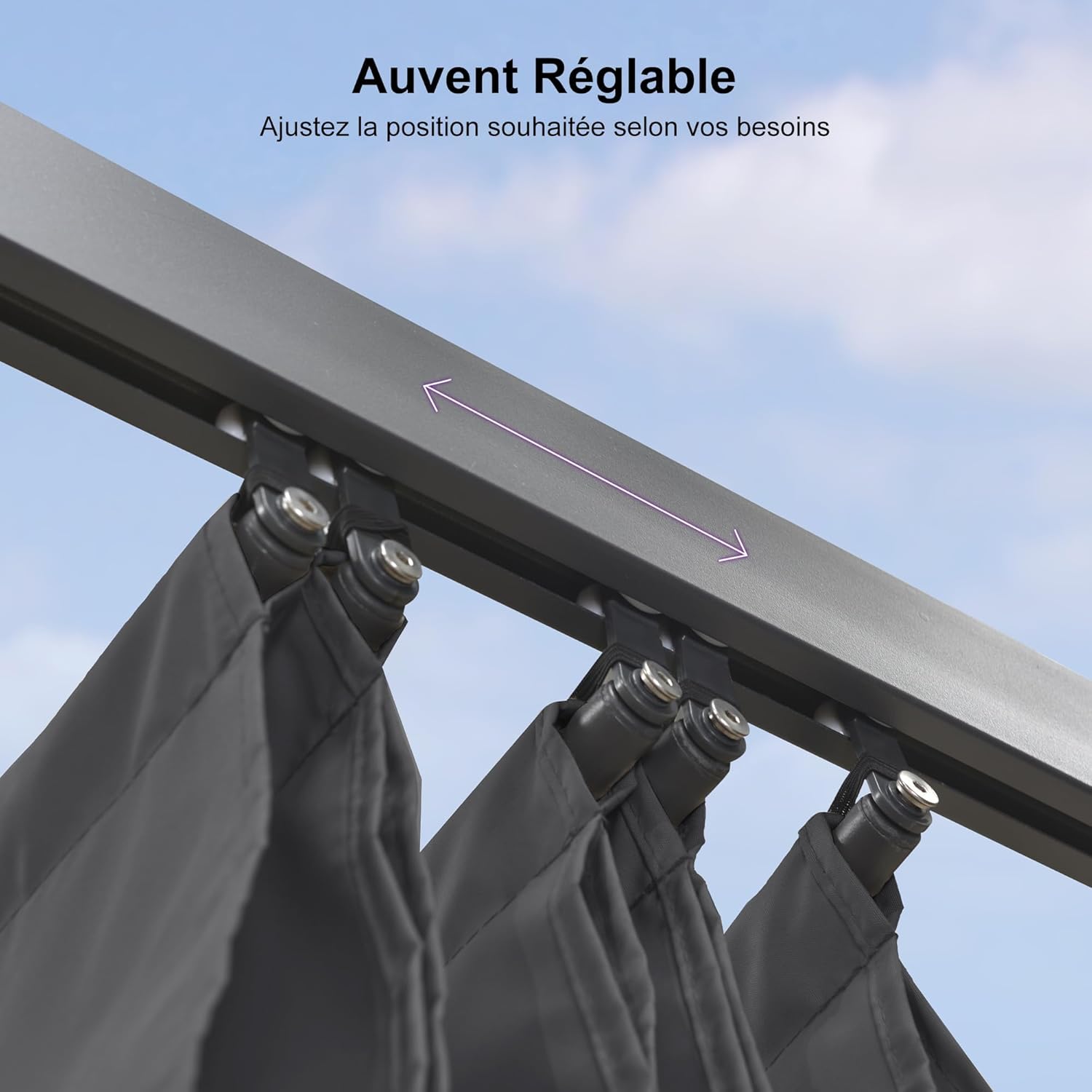 etezen - Pergola aluminium - 4x3,2m - LED, toit rétractable, toile teintée