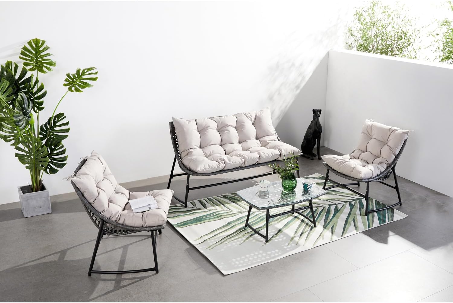 etezen - Guahana - salon bas 4 places, acier, rotin, coussins épais