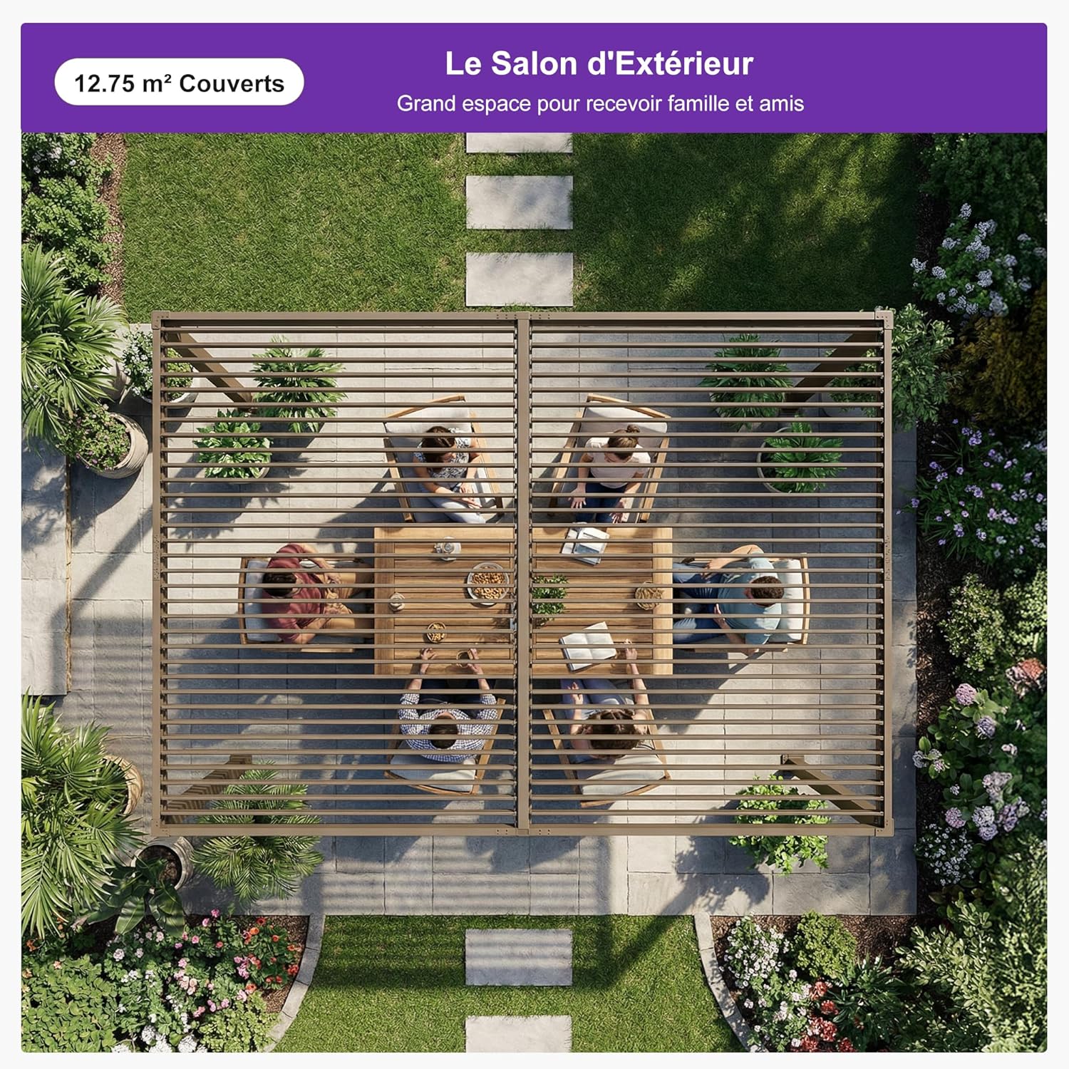 etezen - pergola bioclimatique LED - 3x4,25m - aluminium, lames orientables, anti-UV, sans entretien