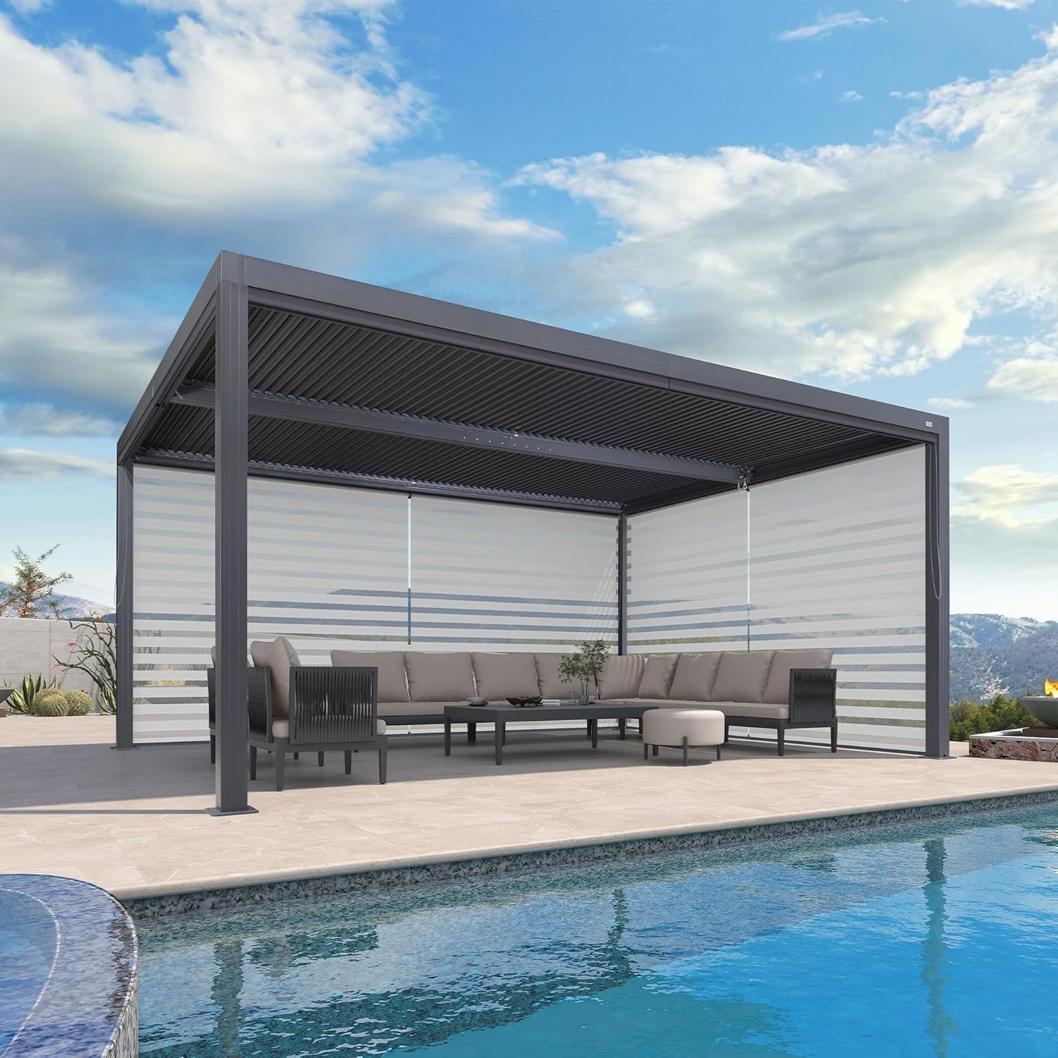 etezen - pergola bioclimatique - 4,8x3,68m - aluminium, stores, lames orientables