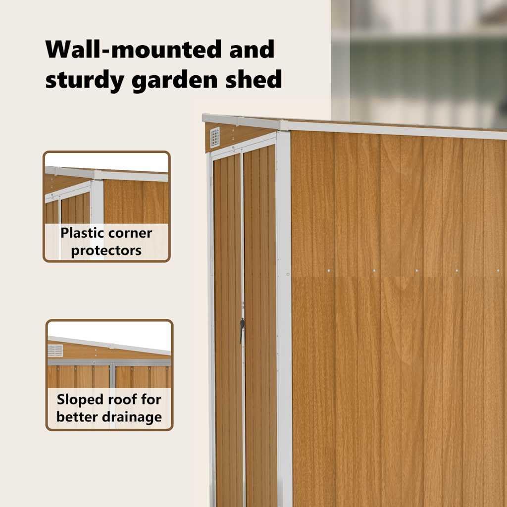 etezen Abri de Jardin Mural Marron 118x194x178 cm Acier galvanisé,Structures extérieures, Cabanes & abris de Jardin,316224