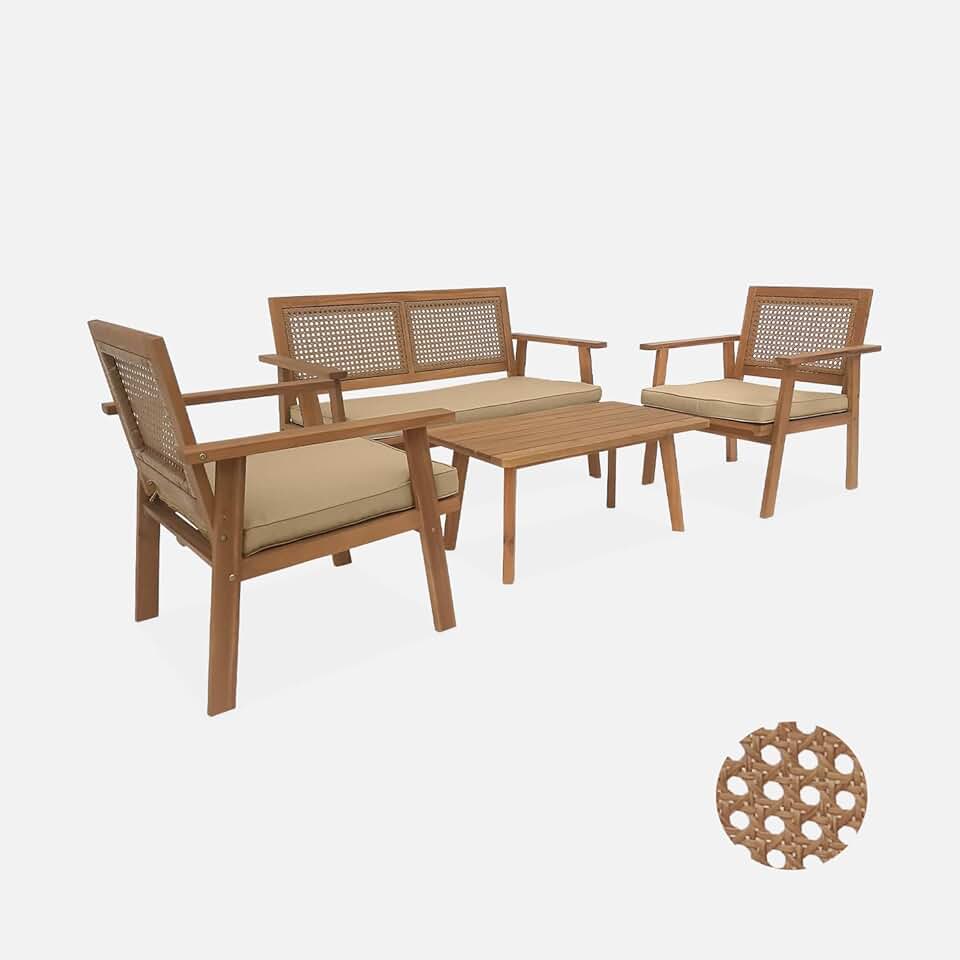 etezen - Bohémia salon de jardin, canapé 2 places, 117x64x74 cm, cannage rond
