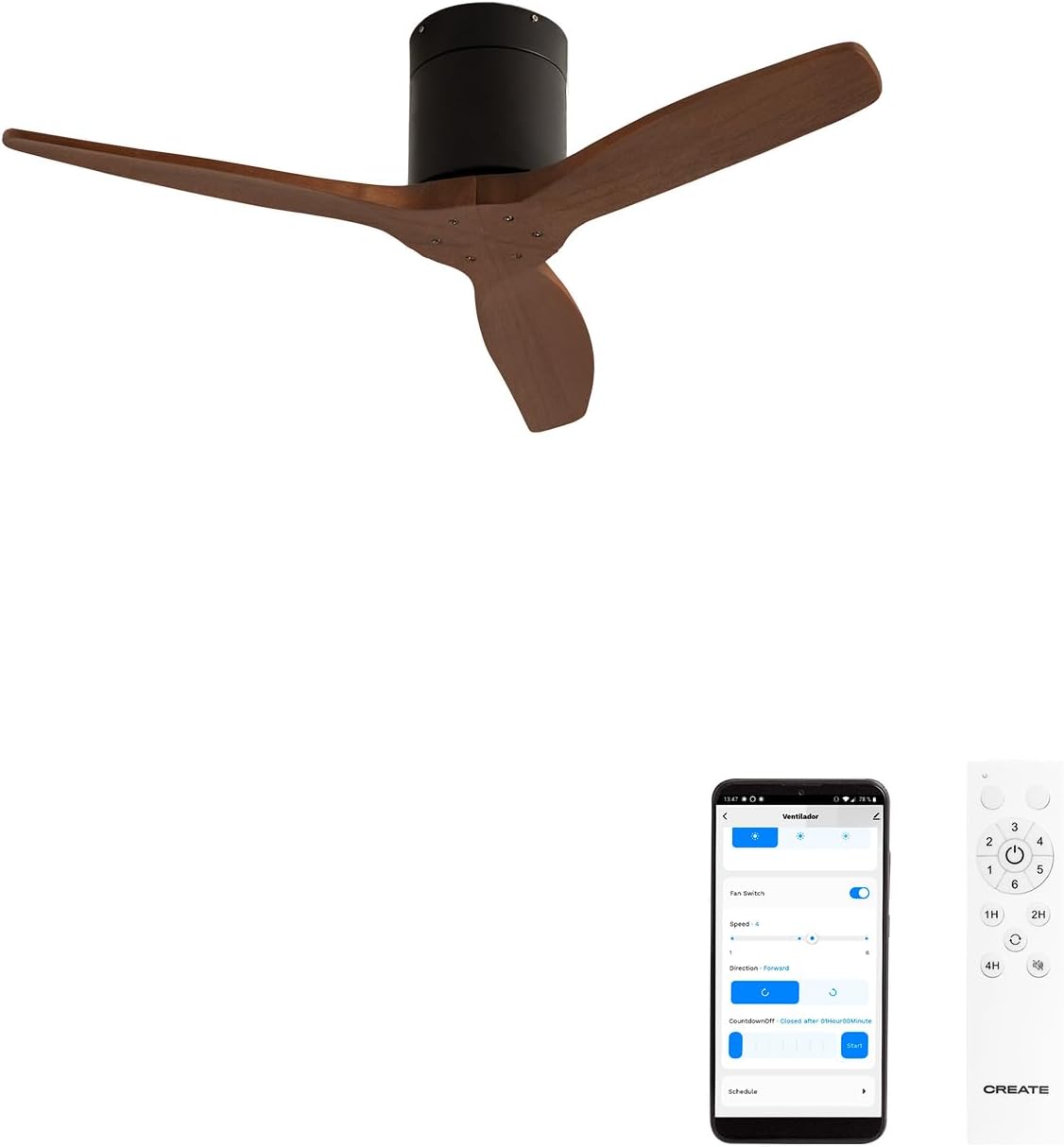 CREATE - Windcalm S - Ø112cm - ventilateur Wifi, télécommande, 6 vitesses, été/hiver