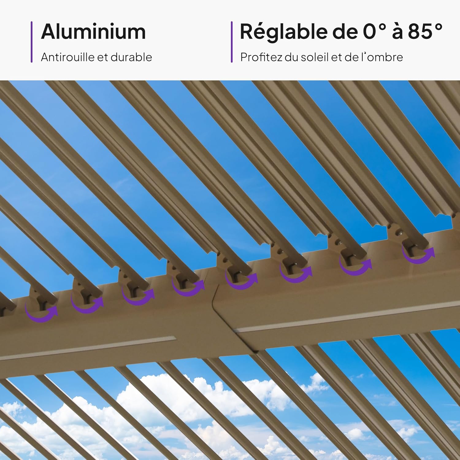 etezen - Pergola bioclimatique - 3x3,65m - LED, alu, lames orientables, étanche, anti-UV