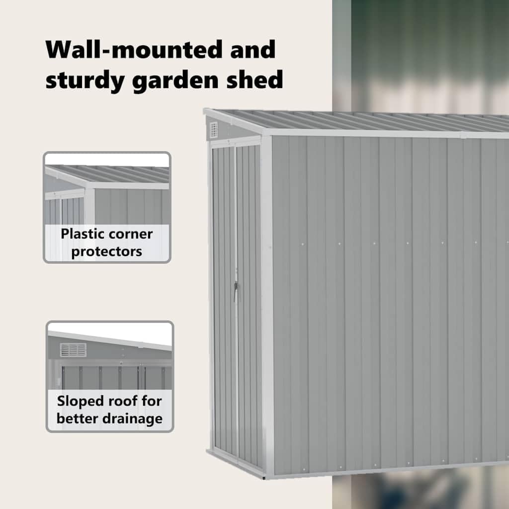 etezen Abri de Jardin Mural Gris 118x382x178 cm Acier galvanisé,Structures extérieures, Cabanes & abris de Jardin,316230
