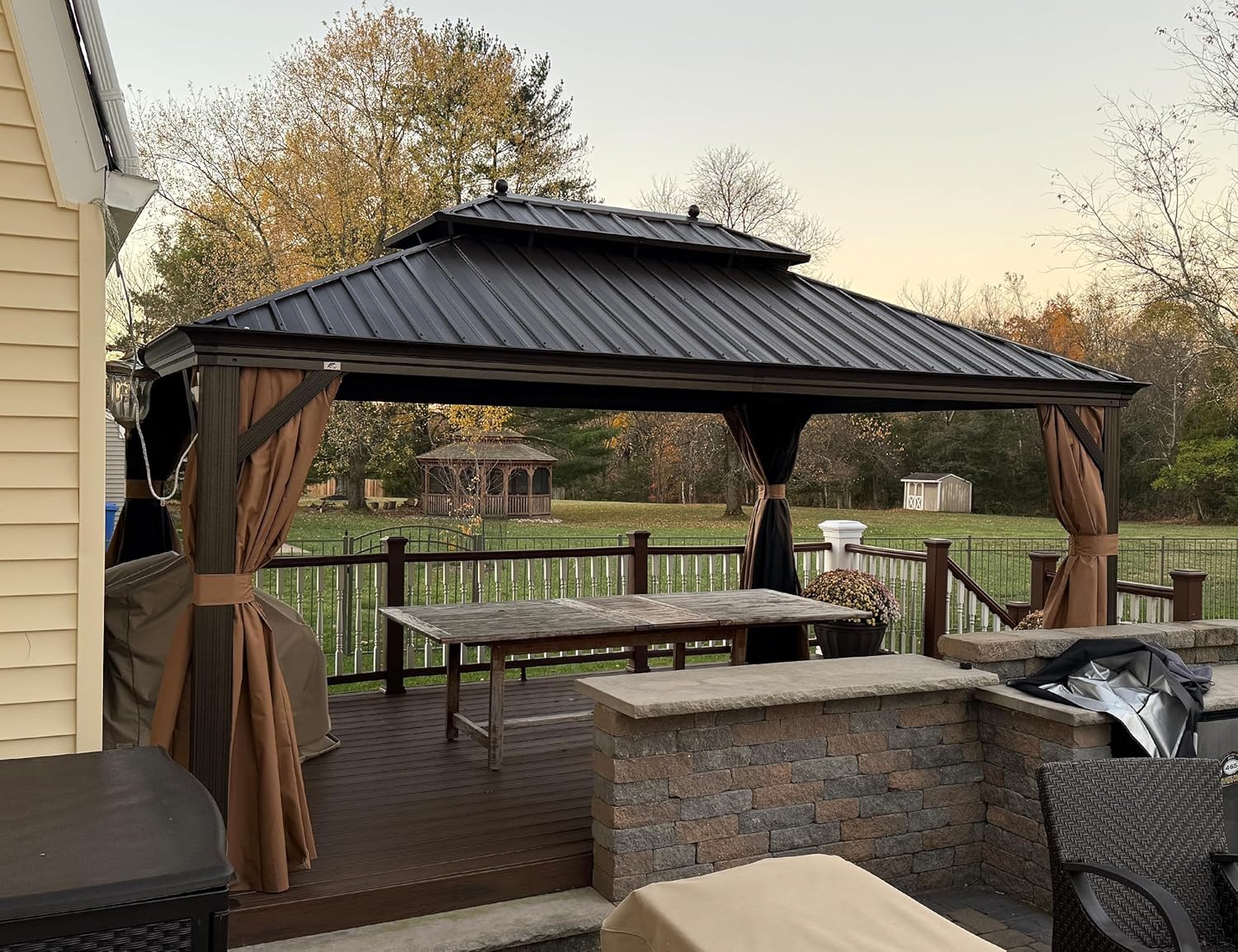 etezen - Pergola toit double 4,85x3,65m acier moustiquaire rideaux