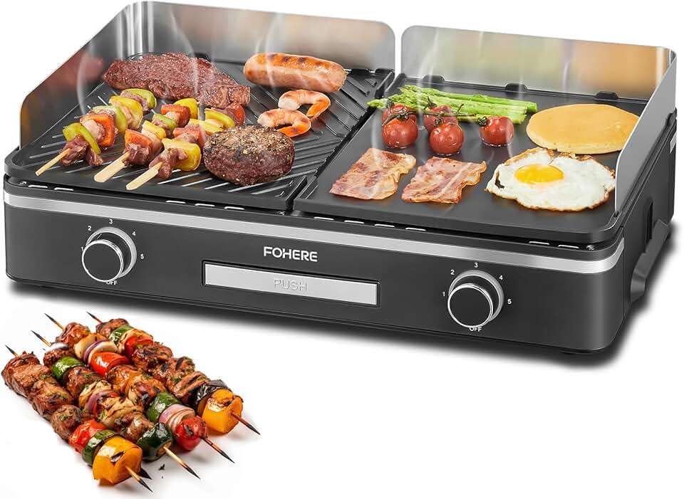 etezen - Barbecue de table 2400W - 2 zones, grande plancha antiadhésive