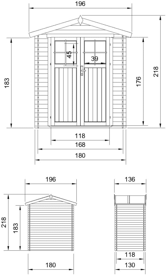 Abri de Jardin en Bois avec Sol TRAITÉ - Stockage extérieur I196xL136xH218 cm/ 1.98 m2 Petit abri à Outils, Local à vélos - etezen M367F+M367G