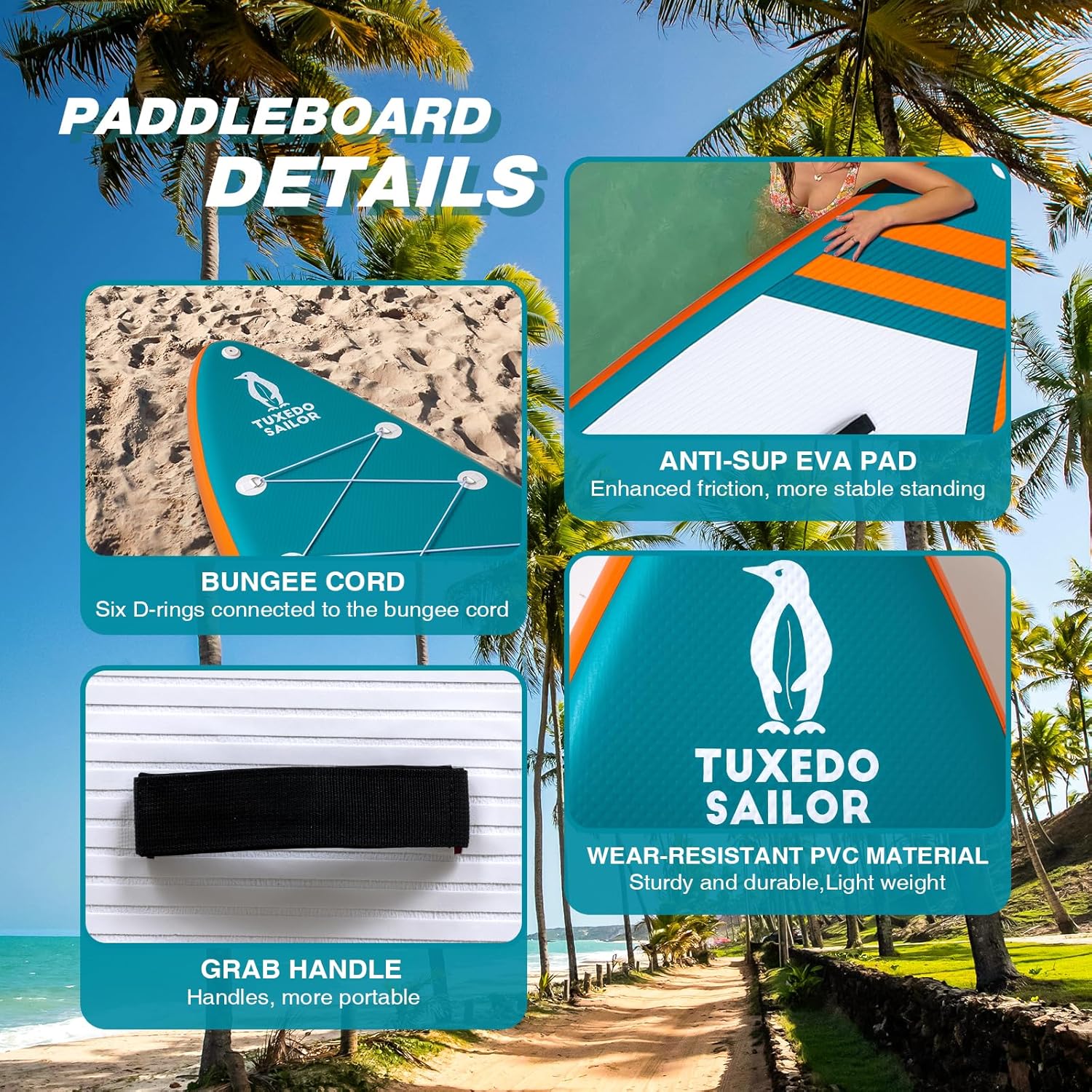 etezen Paddle Gonflable Adulte, Planche de Stand Up Paddle Gonflable, Sup Paddle Board Gonflable avec Accessoires Complets, Planche de Surf Paddle