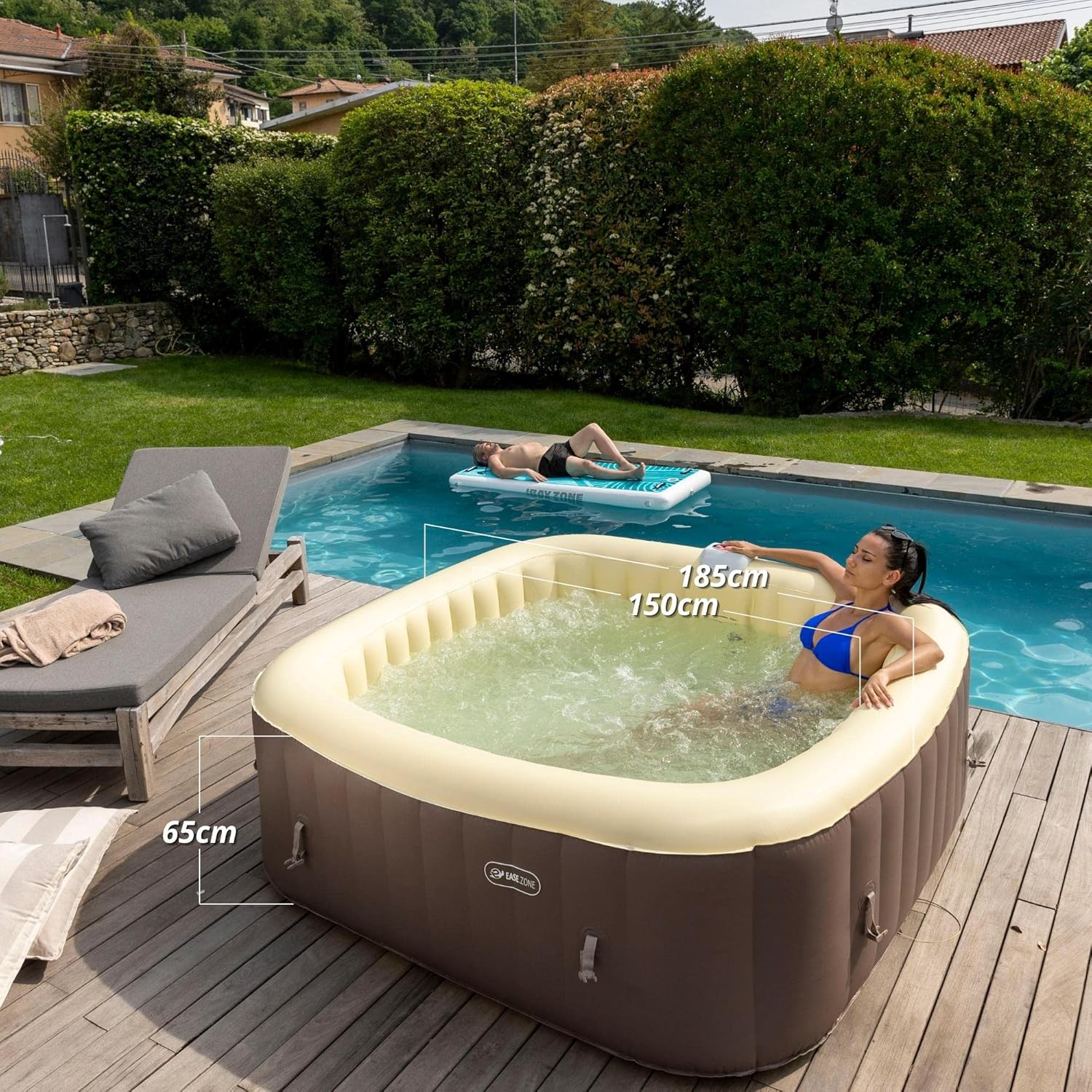 etezen Spa hydromassage Gonflable Chauffant 4-6 Personnes 185 x 65 cm Pompe Super silencieuse intégrée, Marron