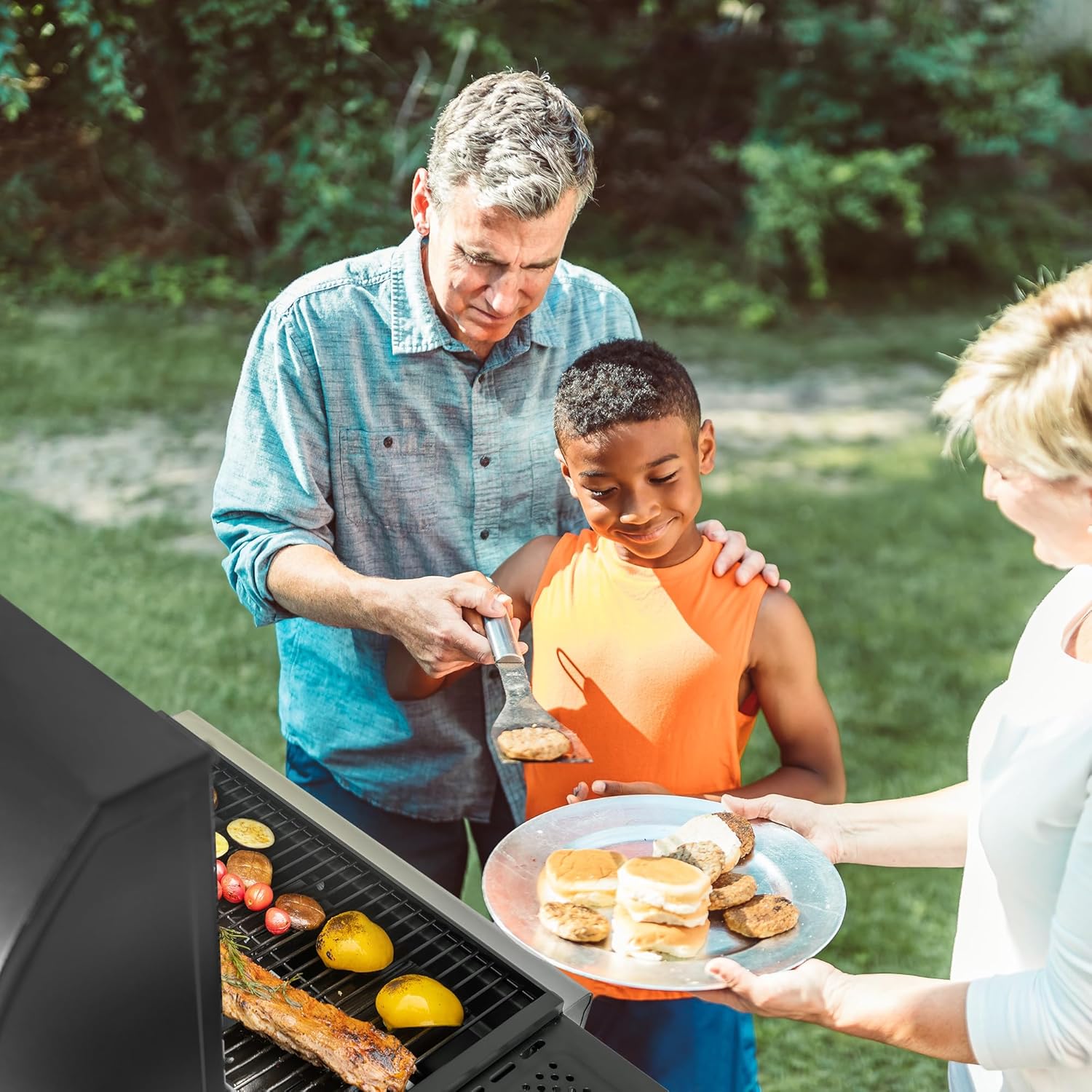 etezen – BBQ Gaz 3 brûleurs – 9kW – chariot, capot, grilles, jardin