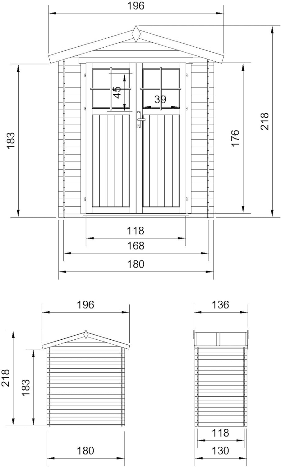 Abri de Jardin en Bois avec Sol TRAITÉ - Stockage extérieur I196xL136xH218 cm/ 1.98 m2 Petit abri à Outils, Local à vélos - etezen M367F+M367G