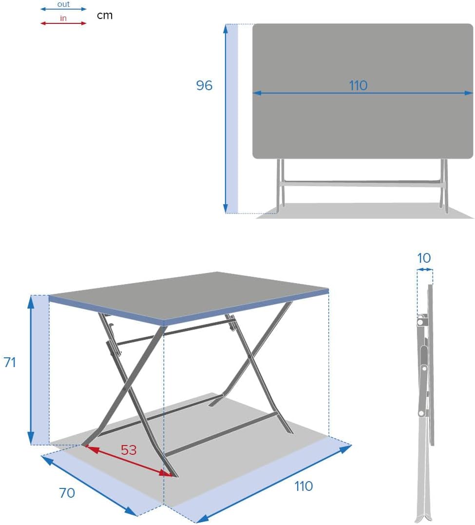 etezen - Greensboro pliante rectangle 4 places - acier renforcé - 110x70 cm