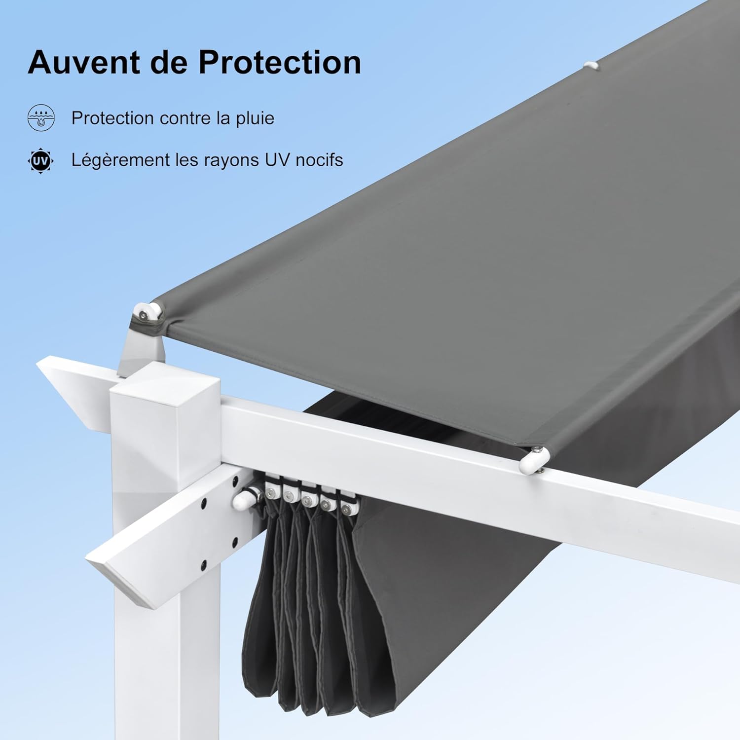 etezen - pergola aluminium série - 4x3m - toit métal blanc, toile rétractable, étanche