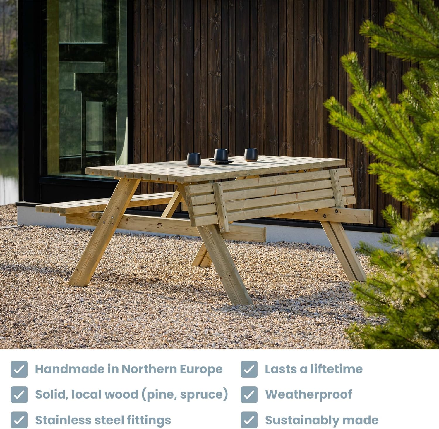 Table de Pique-Nique - Collection UNGURS - Résistante aux intempéries - Sièges pliants, idéale jardin_extérieur - etezen-
