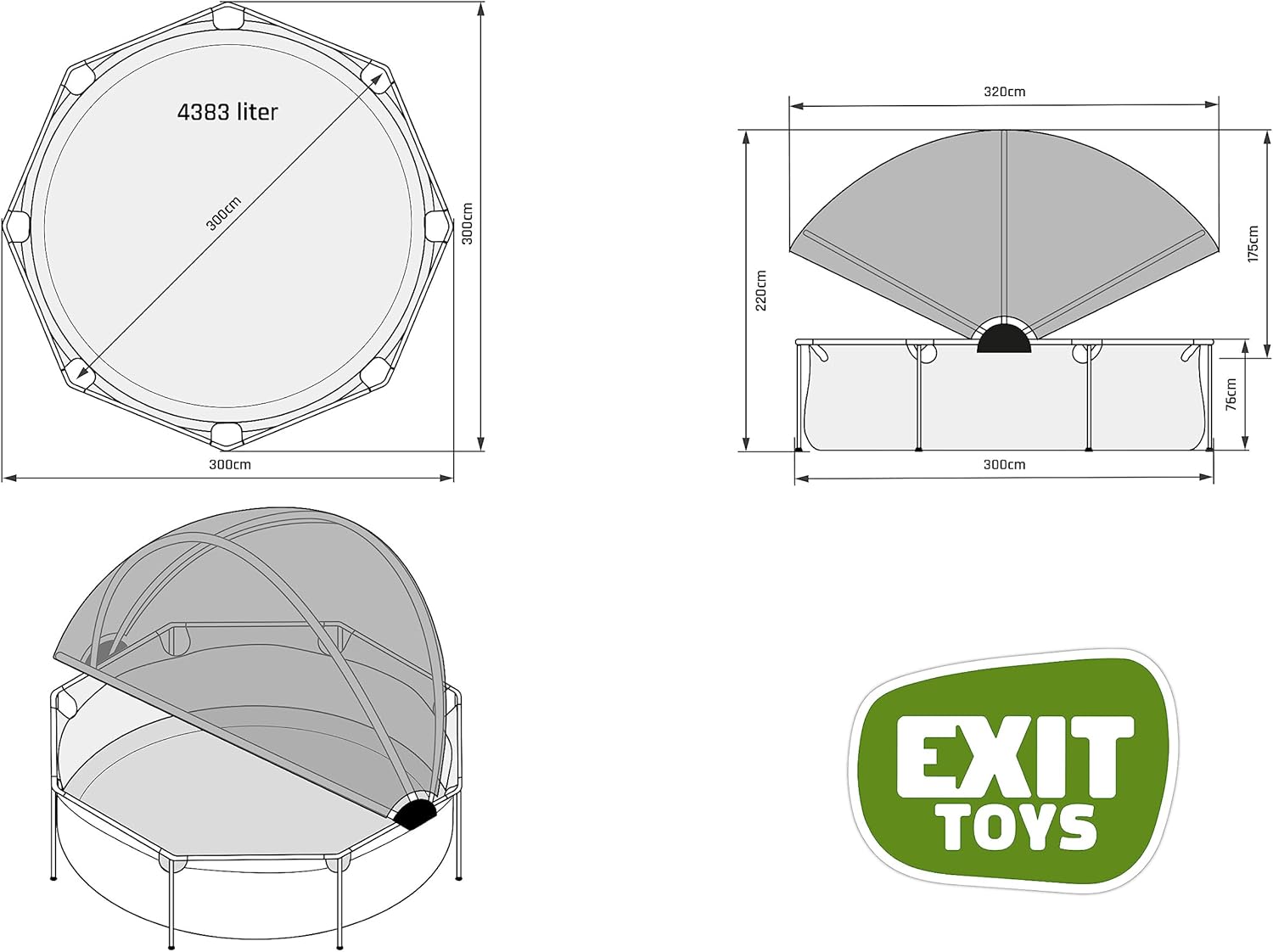 etezen - Piscine Wood série - ø300x76cm - voile d’ombrage, pompe filtrante, UV, entrée basse - Marron