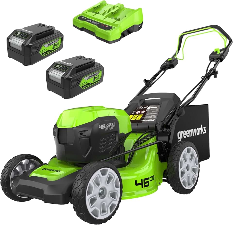 etezen 48V (24V x 2) Tondeuse à Gazon Sans Fil Autopropulsée Pelouses Jusqu'à 480m², Largeur de Coupe 46cm, Sac 55L, INCLUS 2 X 24V 4Ah et Chargeur Double, Garantie 3 Ans , GD24X2LM46SPK4X