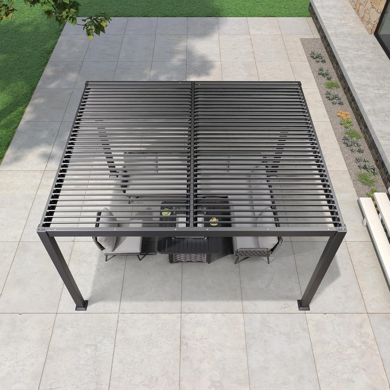 etezen - pergola bioclimatique - 3x3,65m - aluminium, lames orientables, gris