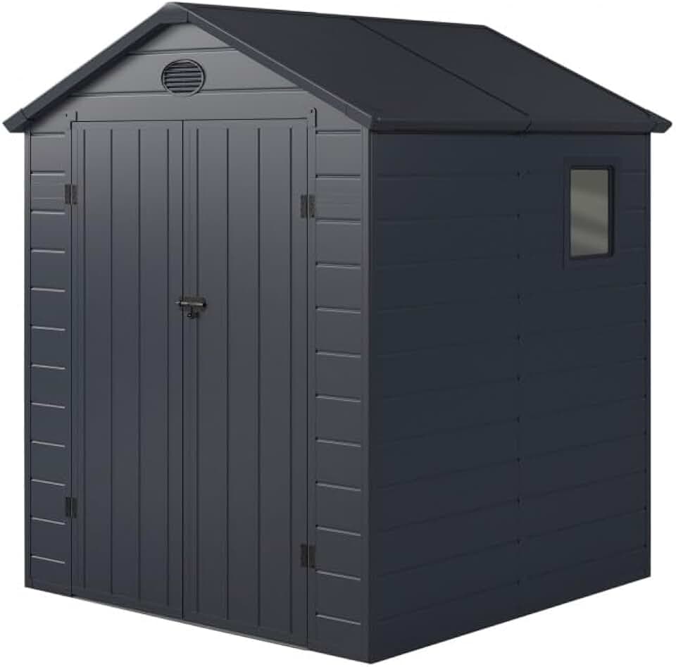 etezen - Abri de Jardin Résine série anthracite - 3,65m² - double porte, fenêtre, aération, structure acier, kit inclus