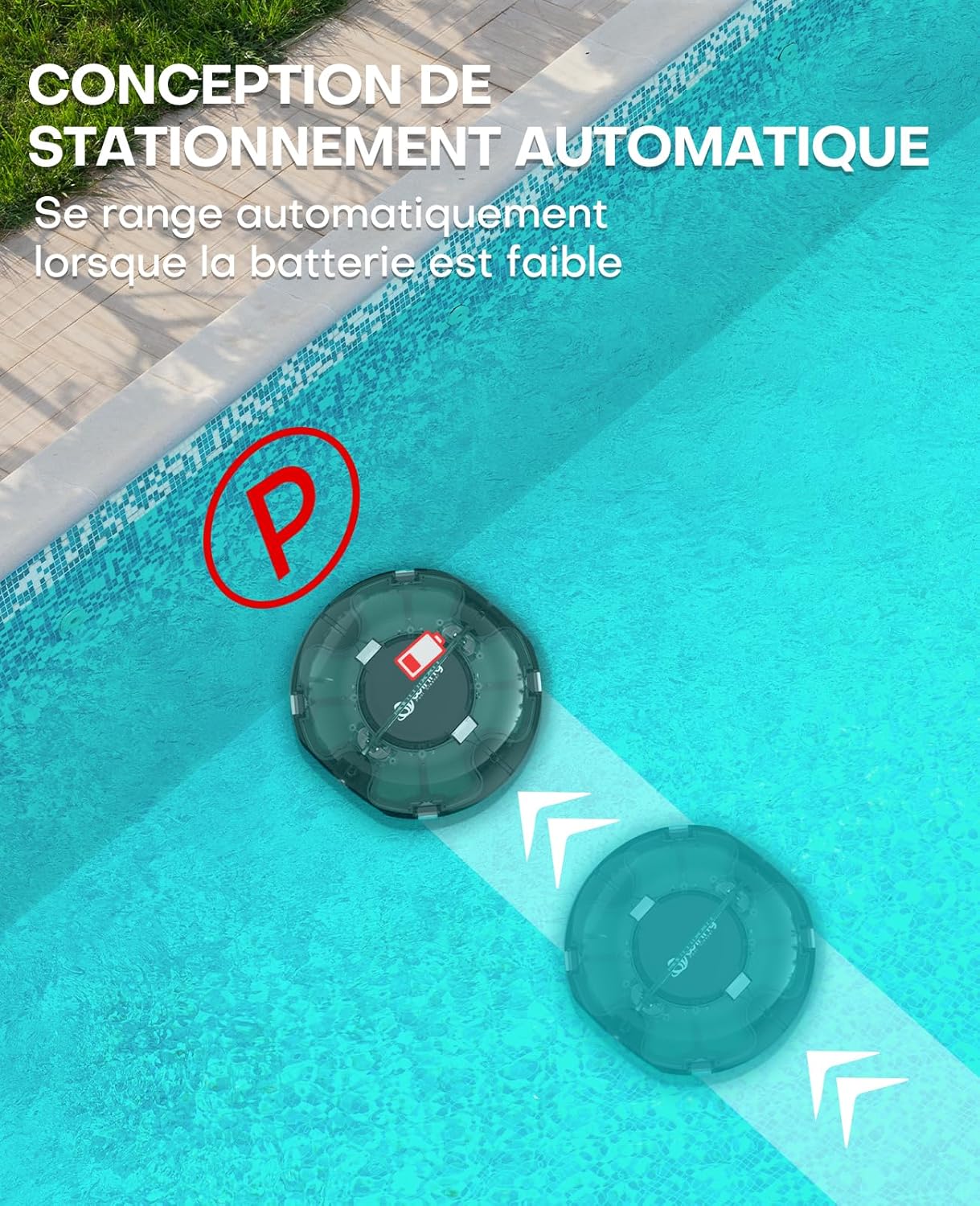 etezen Winny 200 Robot Piscine, Aspirateur Piscine Sans Fil Avec Batterie, Autonomie 75 Min pour Piscines Hors-Sol 60m², Double Filtration,Stationnement Automatique(Transparent Vert Blanc)