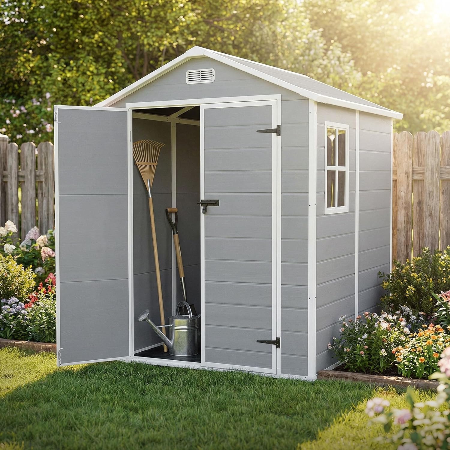 etezen - abri de jardin résine, 151x182x220 cm, double porte, fenêtre, 5m³