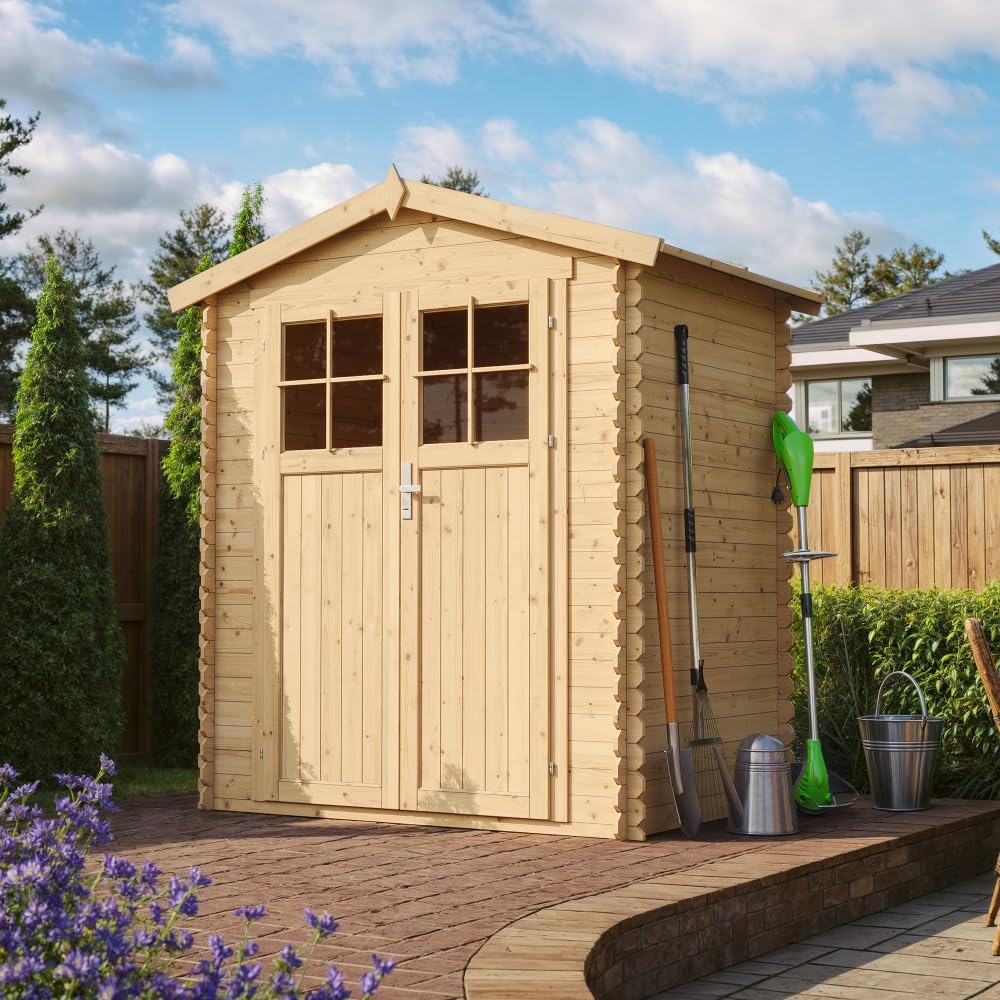Abri de Jardin en Bois avec Sol TRAITÉ - Stockage extérieur I196xL136xH218 cm/ 1.98 m2 Petit abri à Outils, Local à vélos - etezen M367F+M367G