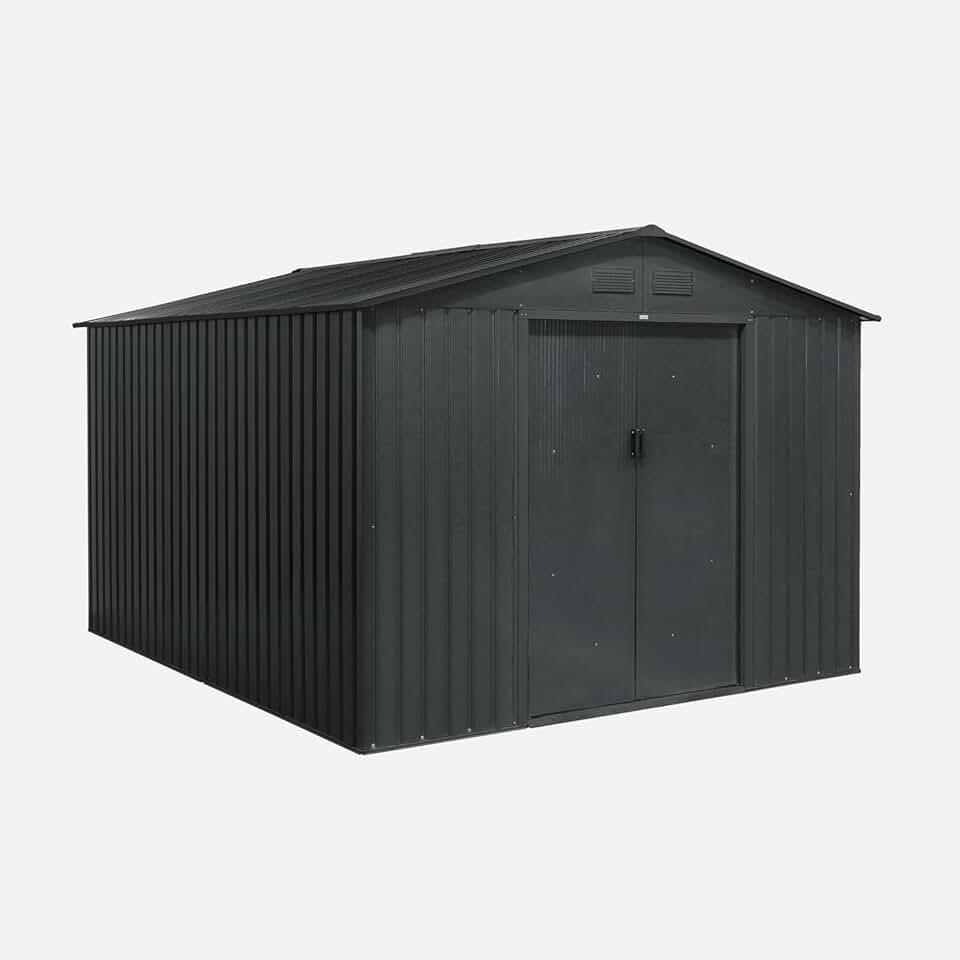 etezen's Garden - Abri de Jardin en métal - FLANDRE 8.84m² Gris Anthracite - Cabane à Outils avec Deux Grandes Portes coulissantes. kit de Fixation Sol Inclus. Maison de Rangement. Remise