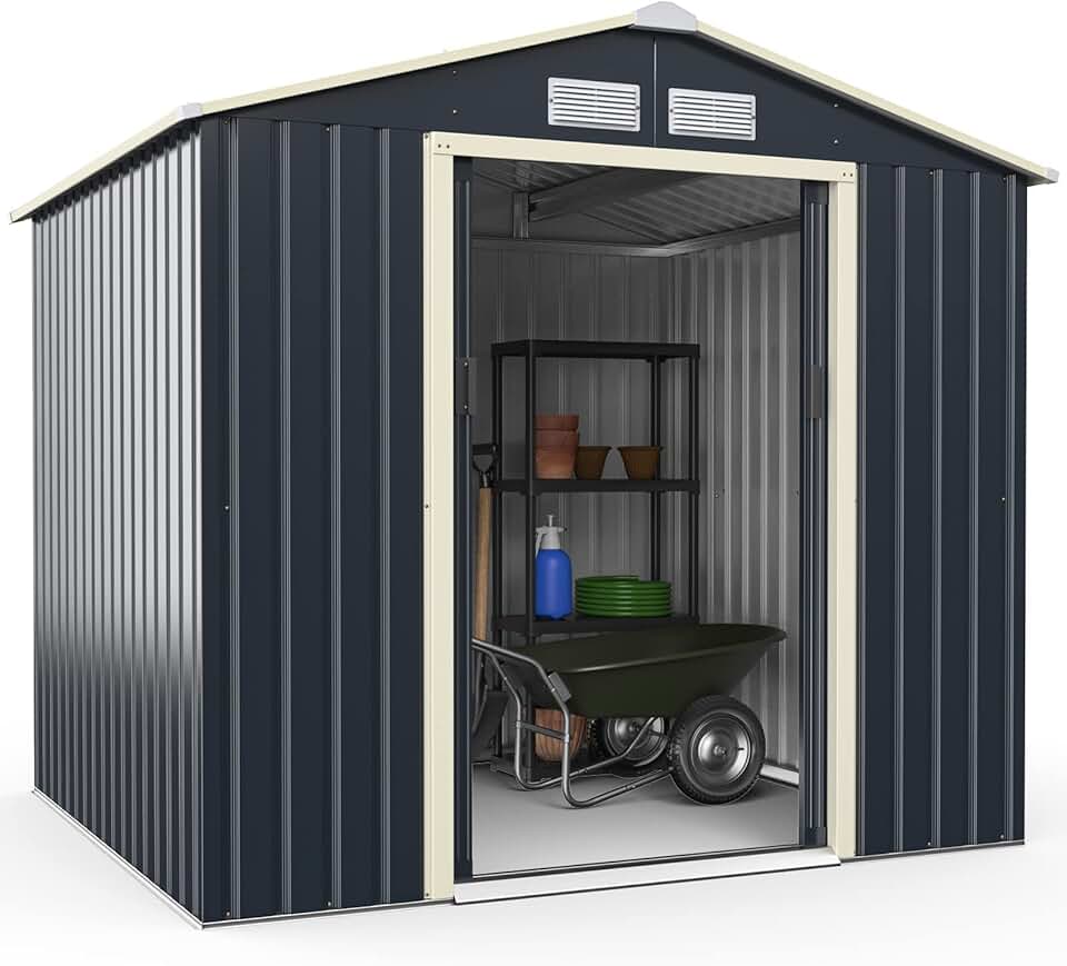 etezen 3,73㎡ Abri de Jardin Métal Galvanisé, Cabine de Jardin Extérieur Portes Coulissantes, Résistant aux Intempérie, Cabane de Rangement Outils, 213 x 191 x 195 cm, Gris