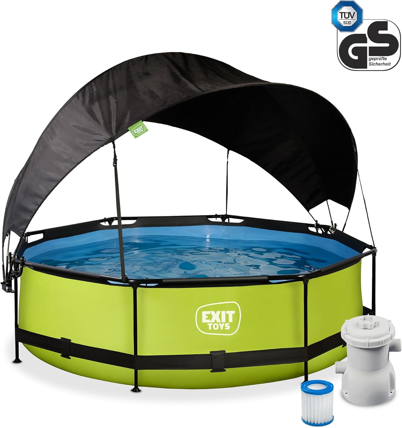 etezen Piscine Lime avec Voile d'Ombrage - ø300x76cm - Piscine Hors Sol Ronde avec Pompe Filtrante à Cartouche - Protection Optimale Contre Les Rayons UV - Entrée Basse - Design Unique - Vert